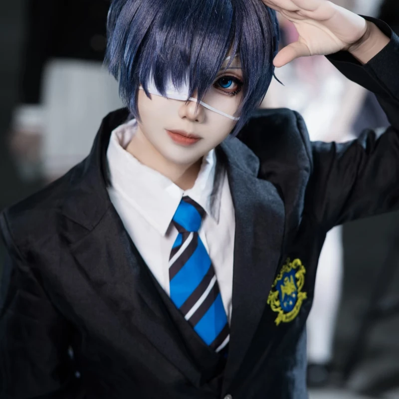 أنيمي الأسود بتلر Ciel Phantomhive تأثيري حلي شعر مستعار زي مدرسي أسود طويل دعوى هالوين موافرات الحفلات دور الزي