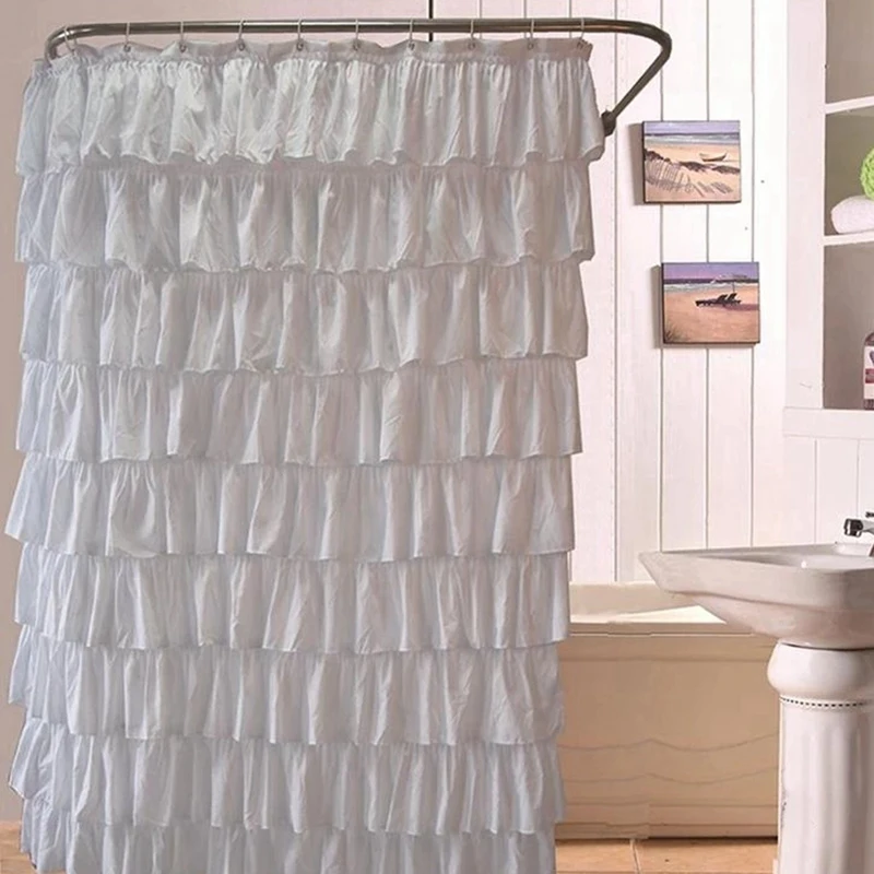 Waterproof Corrugated Edge Shower Curtain Ruffle Bathroom Curtain Decoration