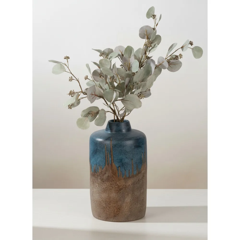 

Деревенская синяя терракотовая ваза 14 дюймов — керамика ручной работы для домашнего декора, цветочных композиций и офисной витрины