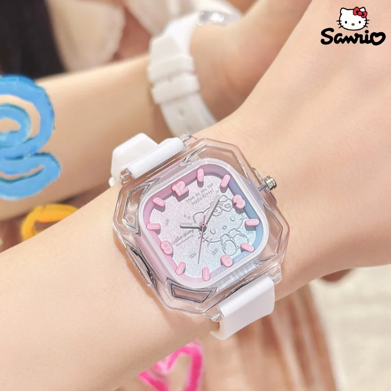 Sanrio Hello Kitty 50th Joint Zgo Student Watch Jelly Silicon Square Watch Waterproof Night Light Watch Birthday Gift For Women