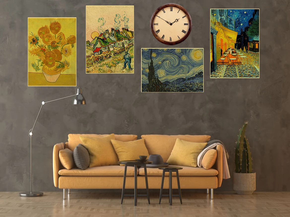 Famous Oil Painting Collection Posters Van Gogh Works Retro Kraft Paper Home Bar Cafe Decor Print Aesthetic Art Wall Paintings