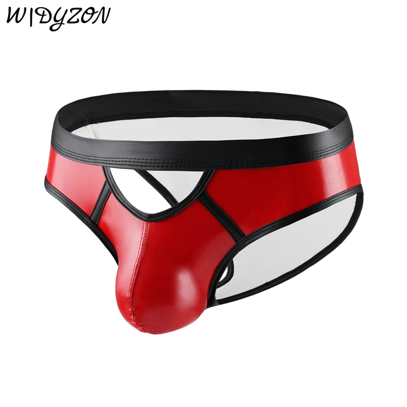 Men Faux Leather Briefs Underwear Imitation Leather Sexy Briefs Men Jockstrap U Pouch Nightclub Costume Gay Slip Mens Lingerie