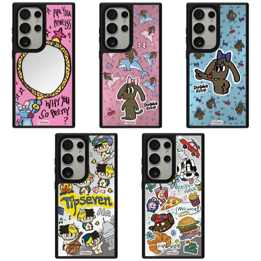 Custodia magnetica con superficie a specchio per cani Graffiti con bordo nero per custodia per Samsung Galaxy S25 + Plus S24 S23 Ultra S25U