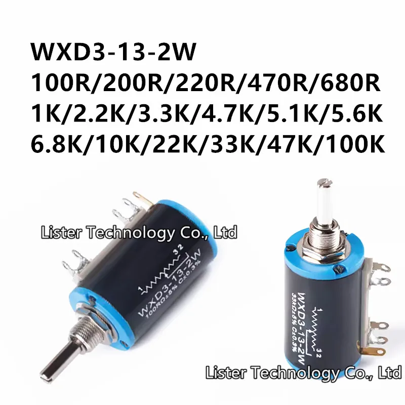 Potenciómetro multigiro lateral giratorio, eje piezas, 103, 100R, 200R, 220R, 470R, 1K, 2,2 K, 3,3 K, 4,7 K, 5,1 K, 10K, 5,6 K, Ohm, 1 WXD3-13-2W