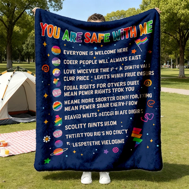 You Are Safe With Me Flannel Blanket, Preppy Summer LGBTQ Ally Flannel Throw, Pride Month Support