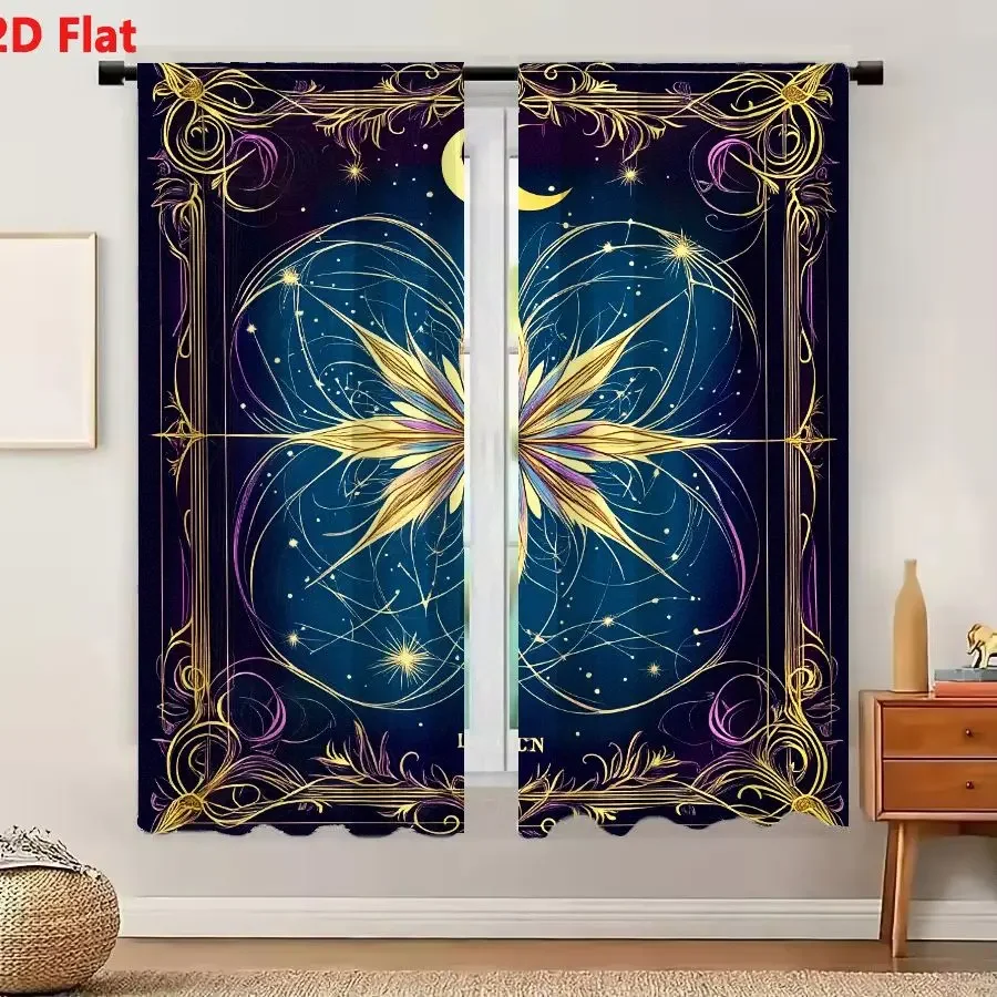 Galaxy Night Sky Curtain Blue Stars Celestial Moon Pattern Living Room Bedroom Window Drapes