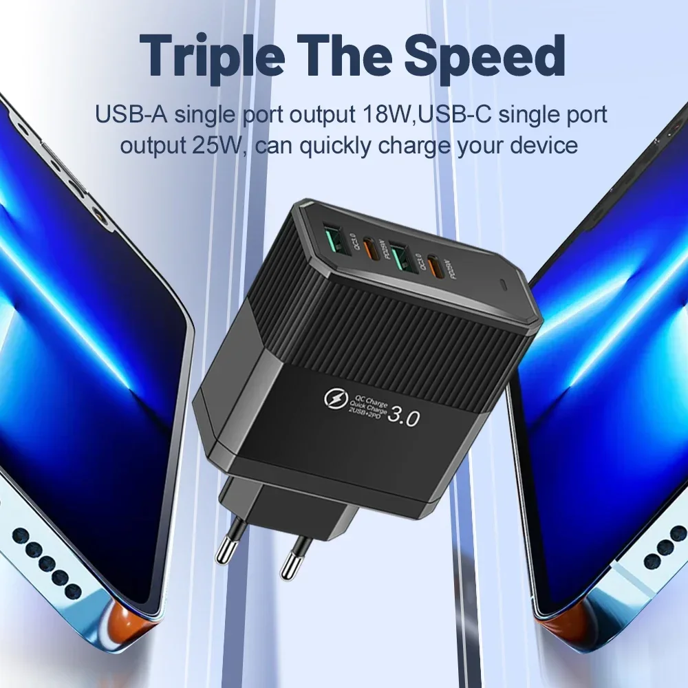 XIAOMI Total 100W 2USB 2PD Charger Fast Charger for iPhone 16 Pro Max Xiaomi 14 4 Ports Travel Plug Phone Fast Charging Adapter