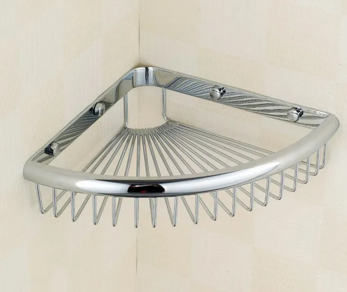 Wall Mounted Polished Chrome Brass Shower Corner Shelf Bathroom Basket Holder Shampoo Storage Shelf Rack Dba512 image 4