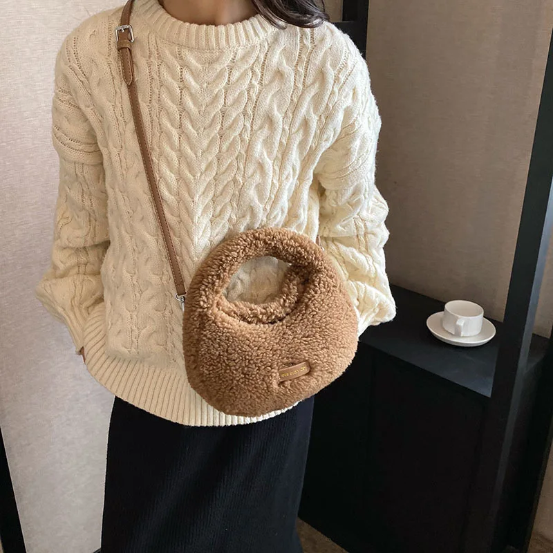 New Popular Fashion Coarse Wool Versatile One Shoulder Underarm Bag Crossbody Bag  Faux Fur Women Handbag