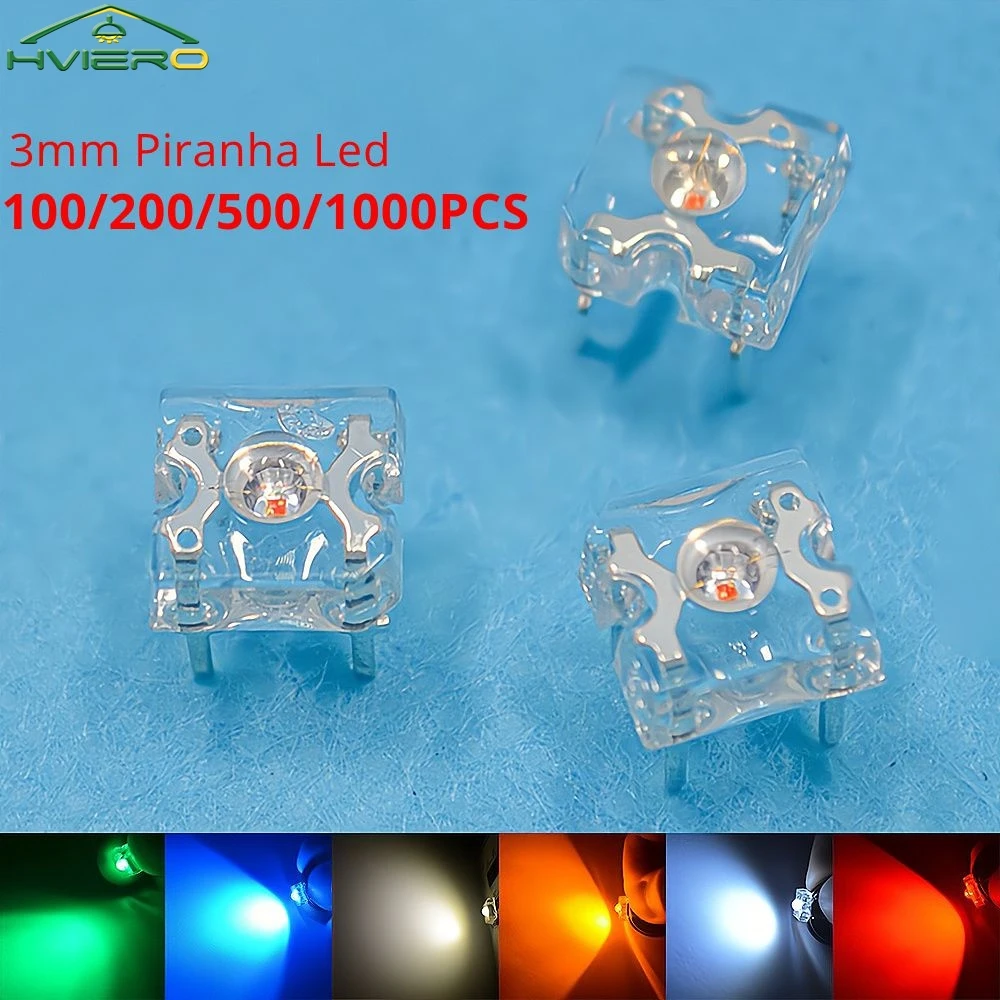 

100/200/500/1000X 3mm Piranha Flux Diode LED Red Green Blue Yellow Dome Lighting Beads Wide Angle Super Bright Leds Diodes Bulb