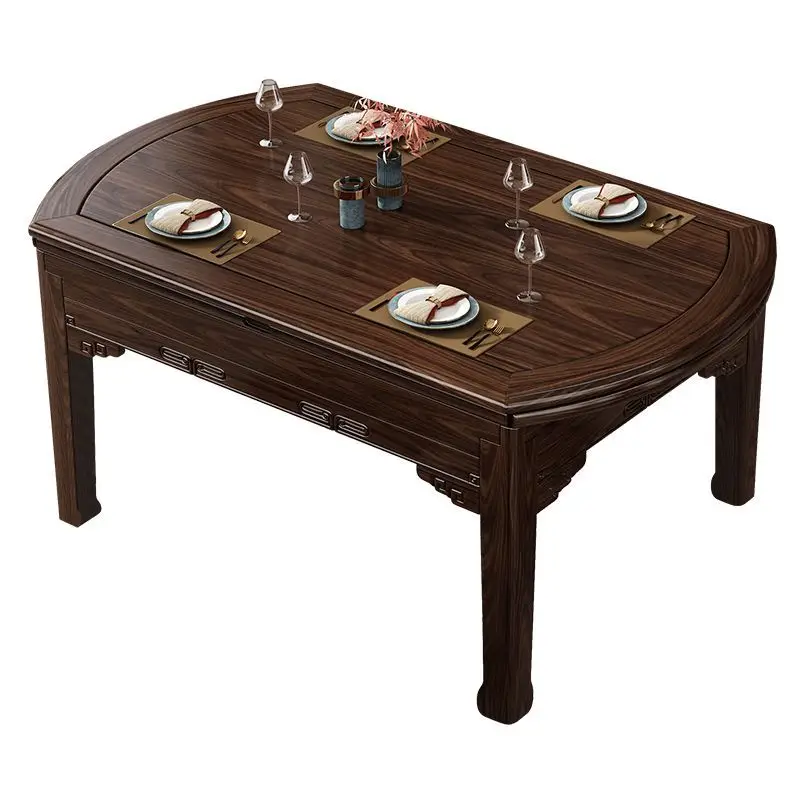

New Chinese-style all-solid wood dining table retractable square and round dual-purpose dining table size apartment