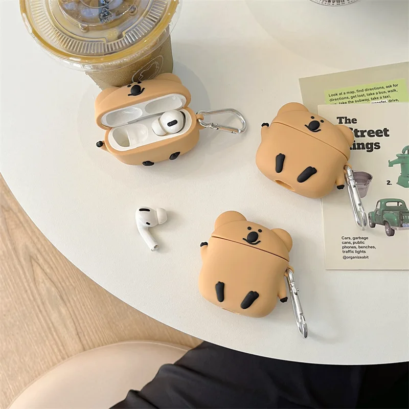 

Cute Persimmon Bear Case for AirPods 4 Airpod 1 2 3 Pro Pro2 Bluetooth Earbuds Charging Box Protective Earphone Case Cover