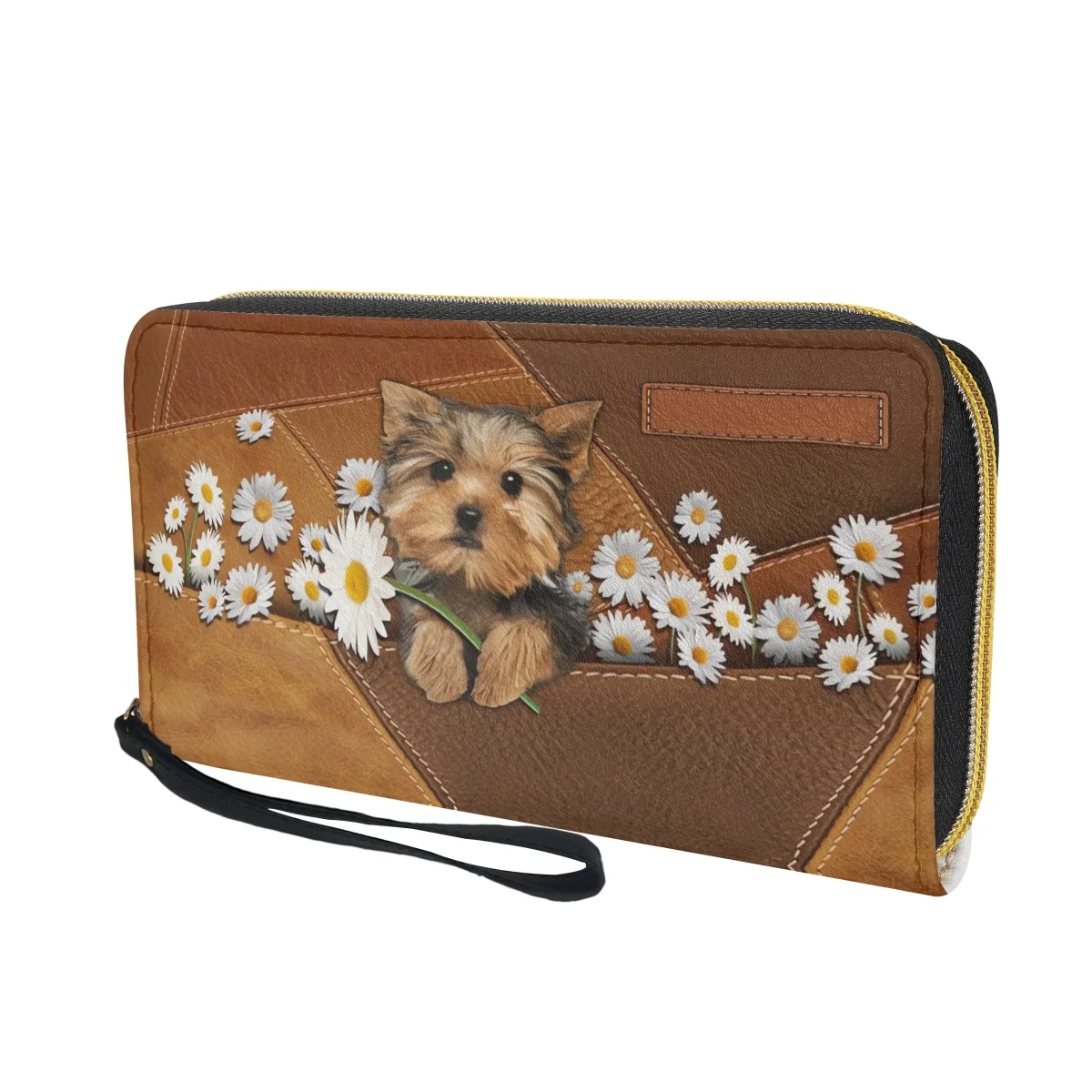 Cartera con estampado 3D de Shih Tzu Dogs para mujer, bolso de mano de cuero de lujo, multifunción, tarjetero personalizado Schnauzer Yorkshire