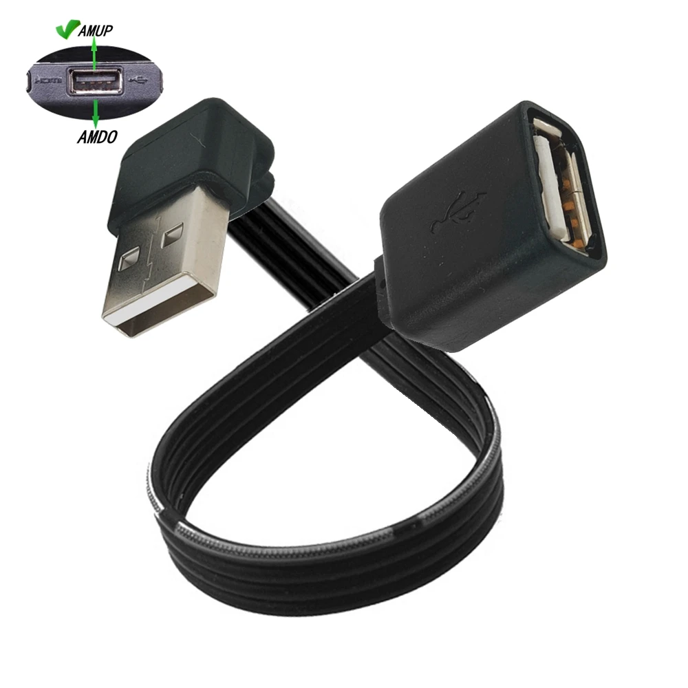 Kabel adaptor ekstensi USB 2.0 satu laki-laki ke perempuan 90 sudut kabel adaptor USB 2.0 laki-laki ke perempuan kanan/kiri/atas hitam