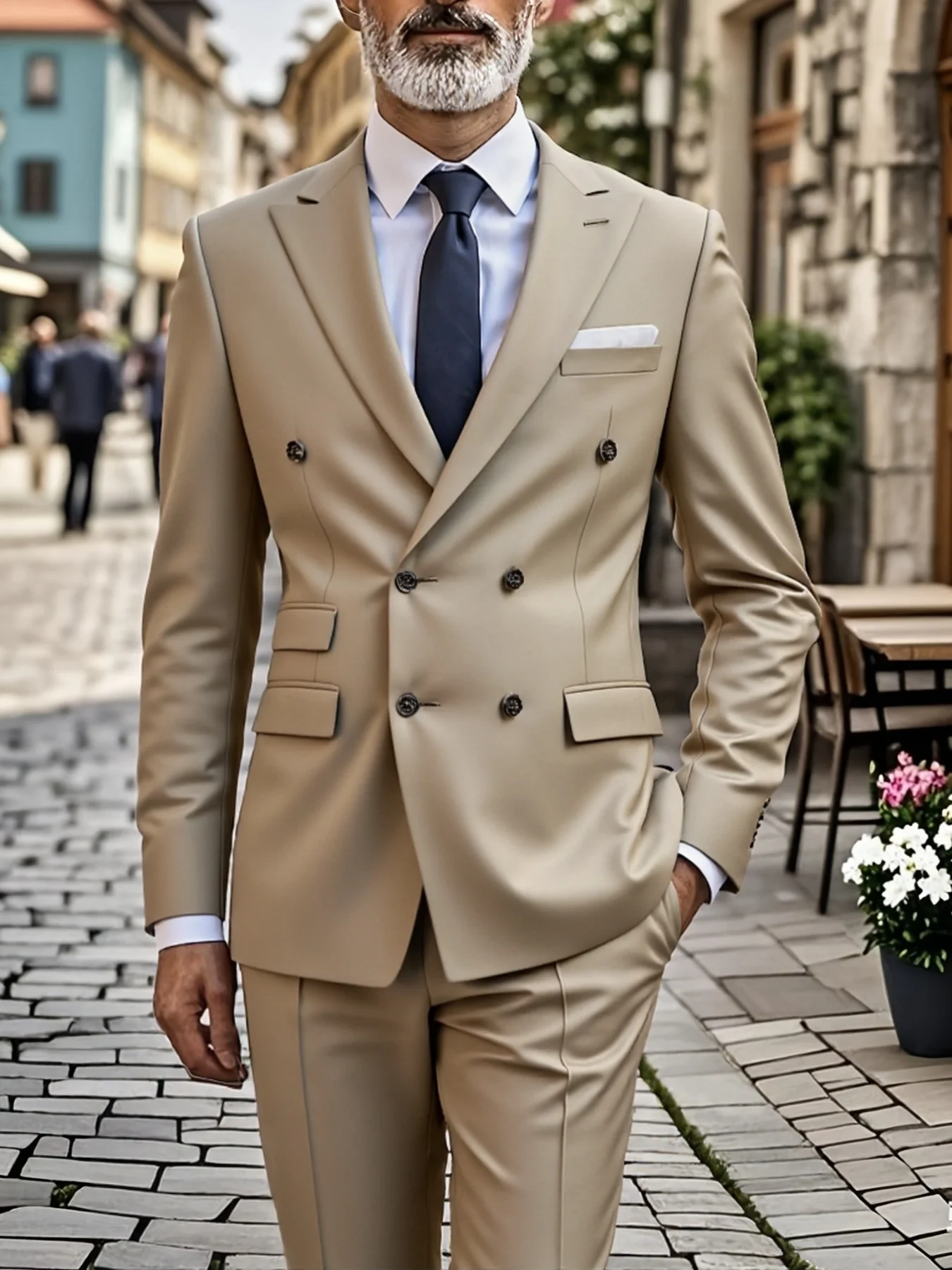 

Men's Executive 2-Piece Suit Set Double Breasted Peak Lapel Solid Elegant Office Party Wedding