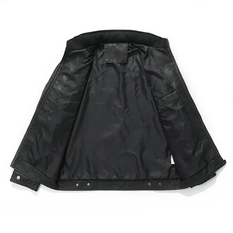 الرجال معطف جلد الخريف الشتاء الأمريكية الرجعية الشرير الوقوف طوق الذكور سترة مقاوم للماء يندبروف كم طويل رجل ملابس خارجية #3