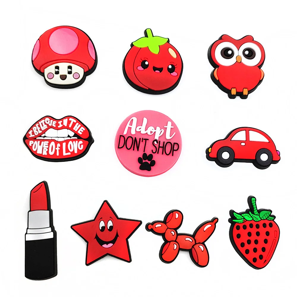 

Cute jibz 1pcs cartoon red vsco Shoe Charms funny DIY clog Shoe Aceessorie Fit croc Sandals Decorate buckle kids girls Gifts