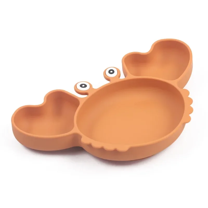 

Baby Plate Baby Food Plate Children's Tableware Set Three Grid Crab Silicone Plate Set