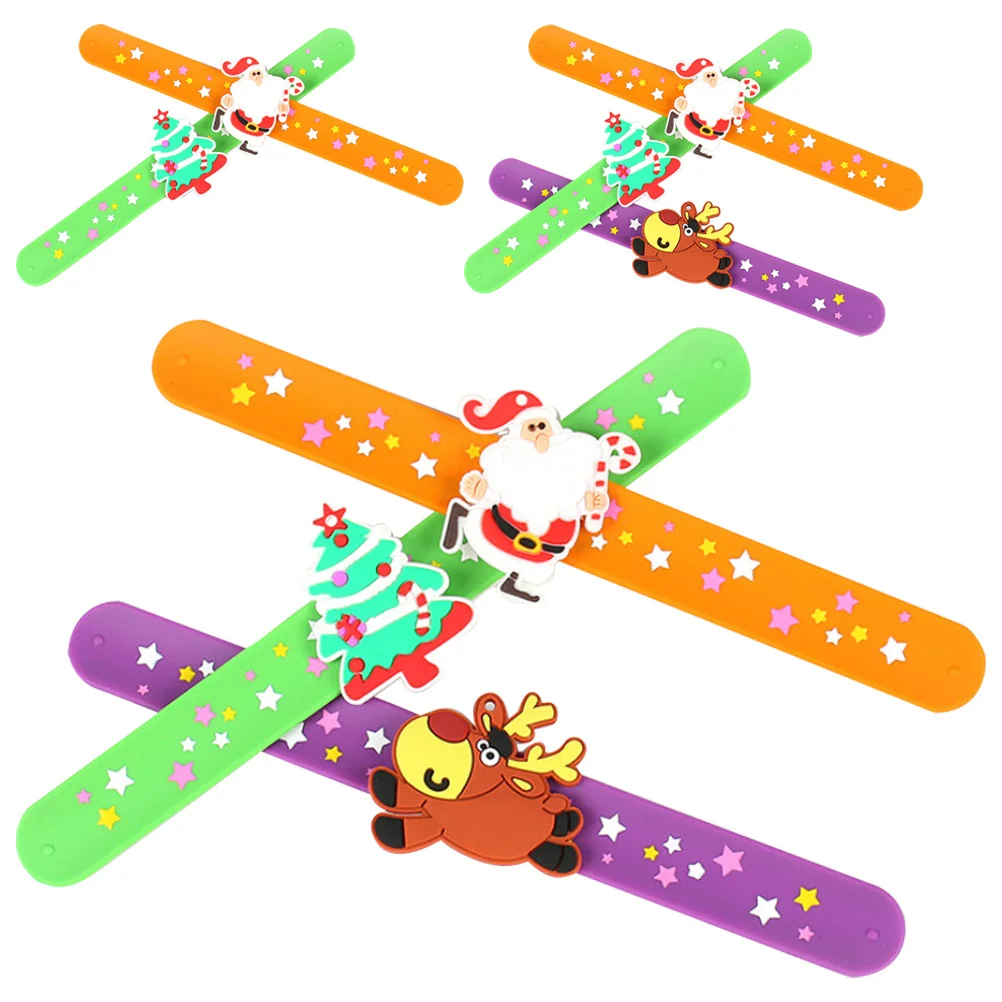 

8pcs Christmas Slap Bracelets Xmas Silicone Wristbands For Kids Party Favors Festivals Gift Elastic Snap Bands Plaything