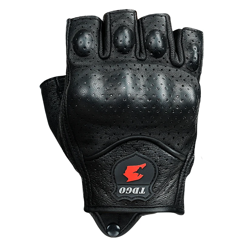 Summer Motorcycle Fingerless Gloves Accessories Goatskin Leather Breathable Half Finger Gloves Sports Riding Motocross Moto view 6
