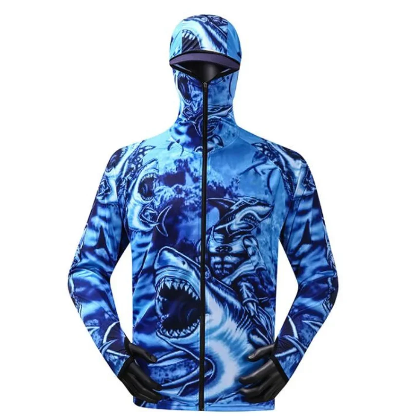 

Sublimation Fishing Wear Digital Printing Shirts Outdoors UV Protection With Hoodie Waterproof Fishing Hoodie