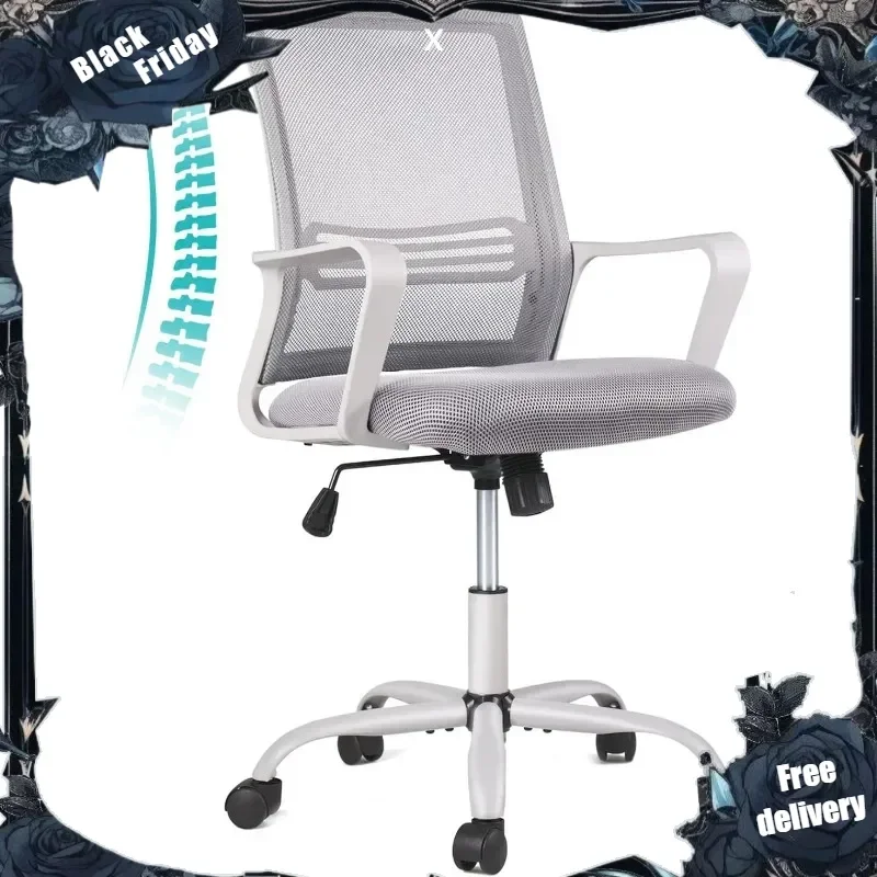 

Ergonomic Mesh Grey Computer, Home Wheels, Mid Back Office Desk Rolling Swivel Task Chair with Lumbar Support Armrests