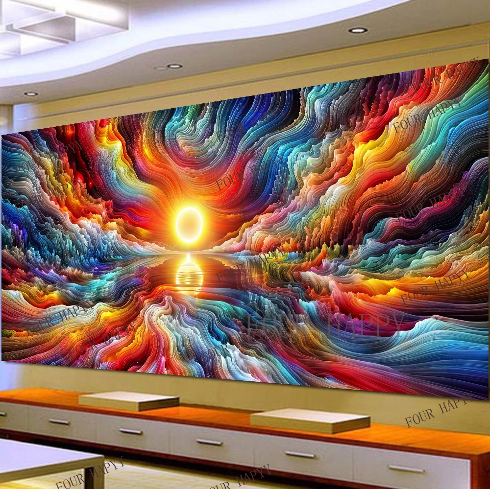 

5D DIY Large Diamond Painting Cross Abstract Artwork Colourful Landscape Wall Art, Full Round Drill, Embroidery Home Decor