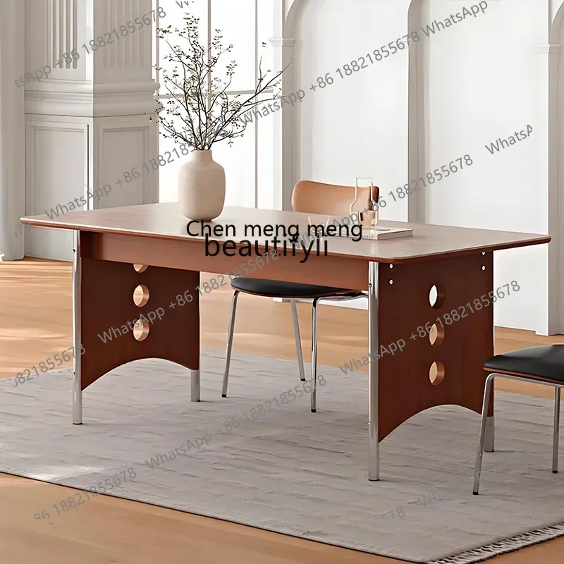 Off-white rock slab dining table French square household small apartment dining table and chair combination