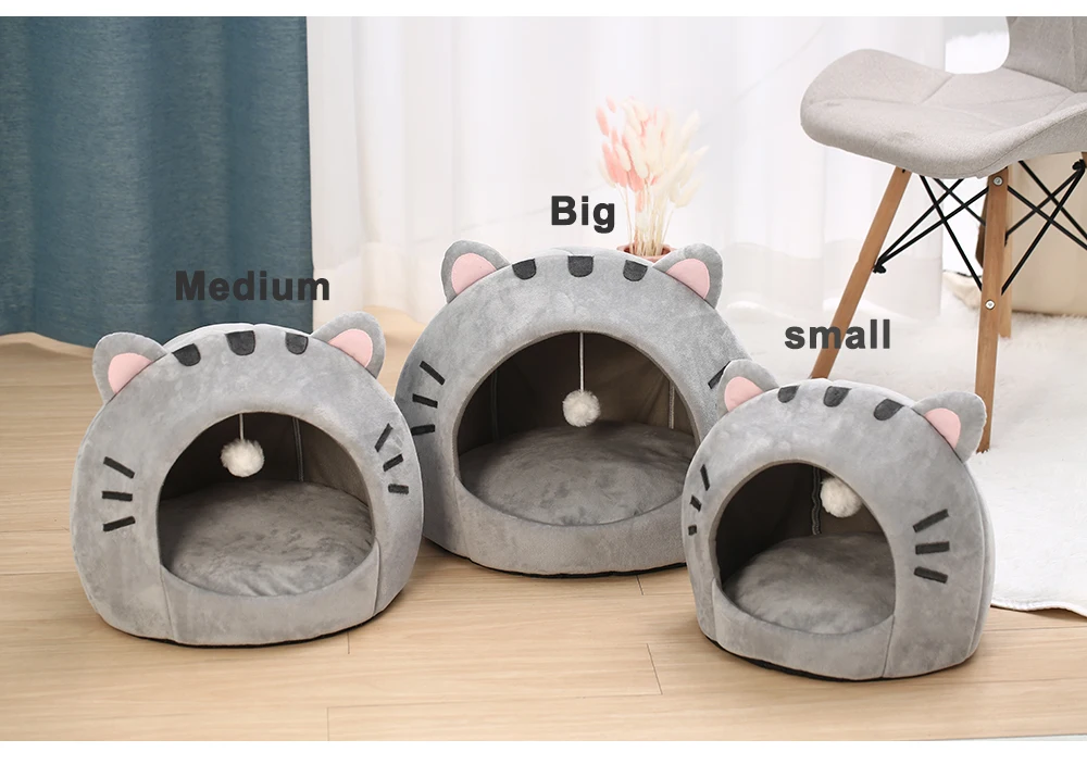 Super Katze Bett Warme Haustier Haus Kätzchen Höhle Kissen Katze Haus Warme Schlafen Hund Korb Zelt Kleine Hund Matte Liefert Bett Für Katzen – Detail 12