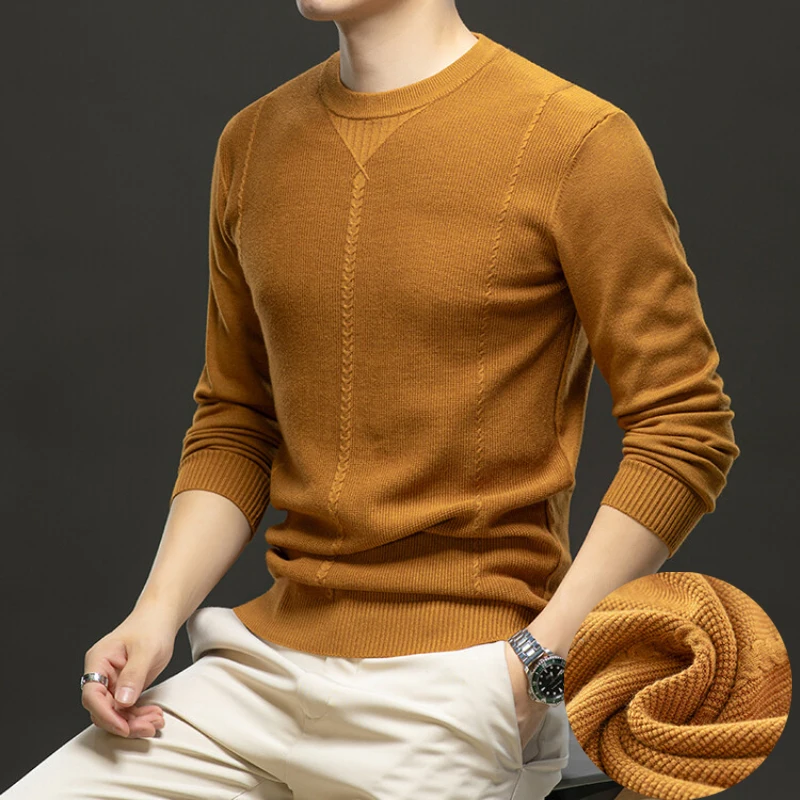 Casual O-neck sweater, autumn and winter solid color warm long-sleeved pullover, men's business casual sweater.M-4XL