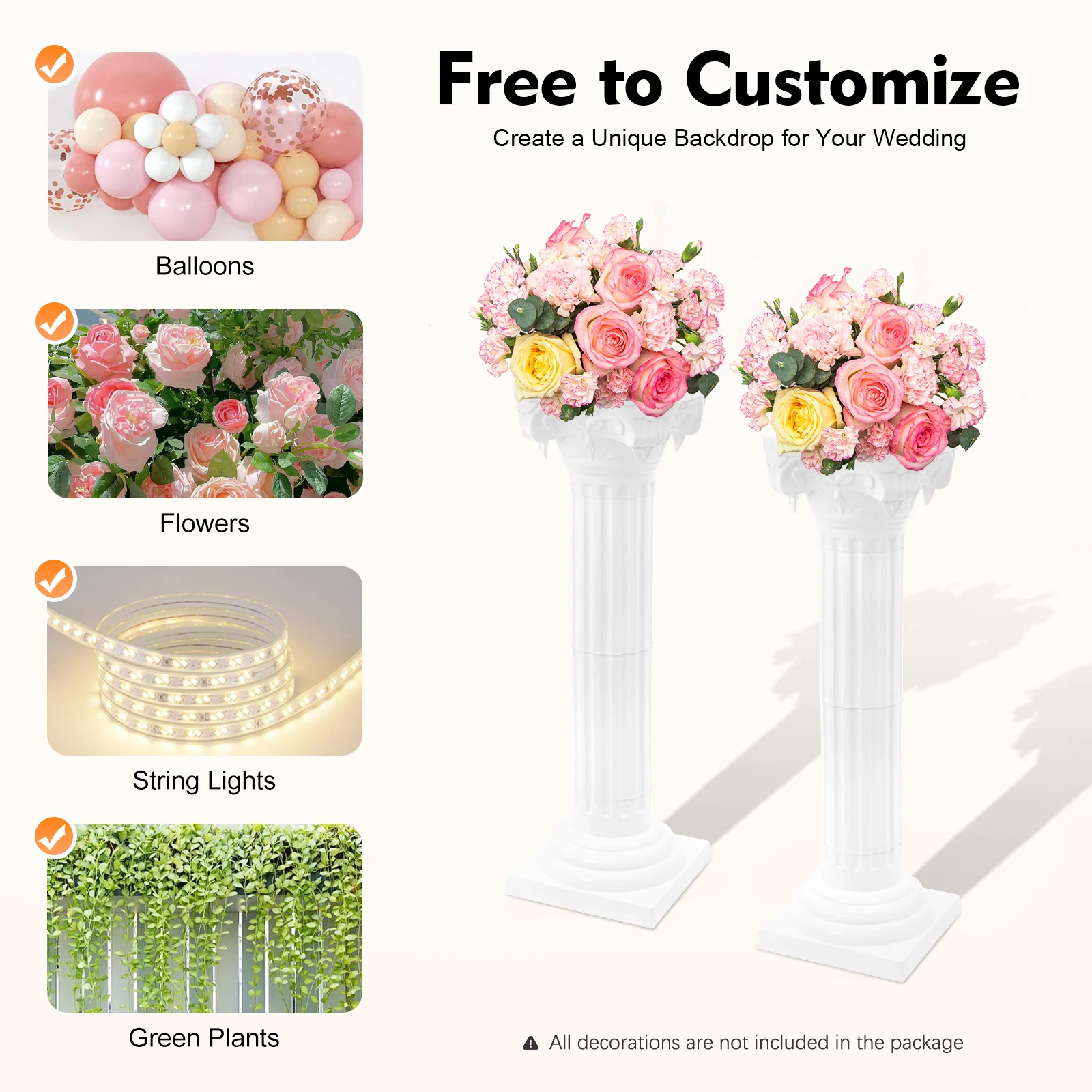 2PCS 88cm Wedding Roman Columns White European Style Adjustable Height 110.23lbs Load Bearing for Party Decoration