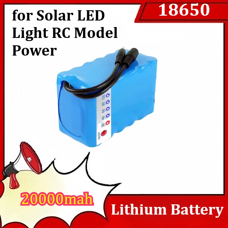 18650 Lithium Battery Pack Rechargeable 12V with BMS for Solar LED Light RC Model Power Supply with Charger