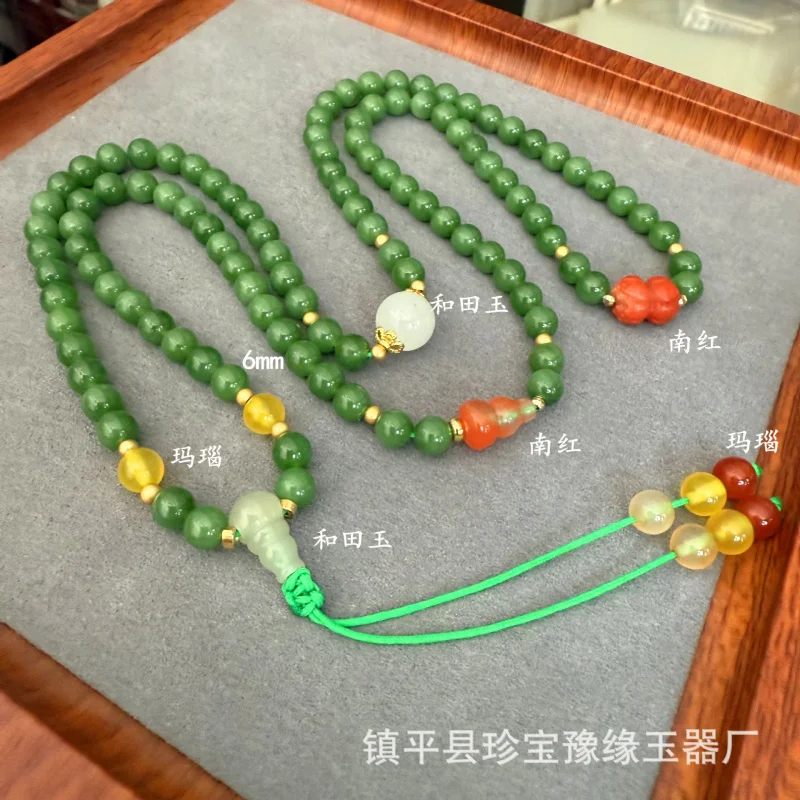 

Natural Jasper Round Multi-Circle Bracelet Women Hetian Jade Buddha Bead Chain Red Agate Necklace Hanging Chai