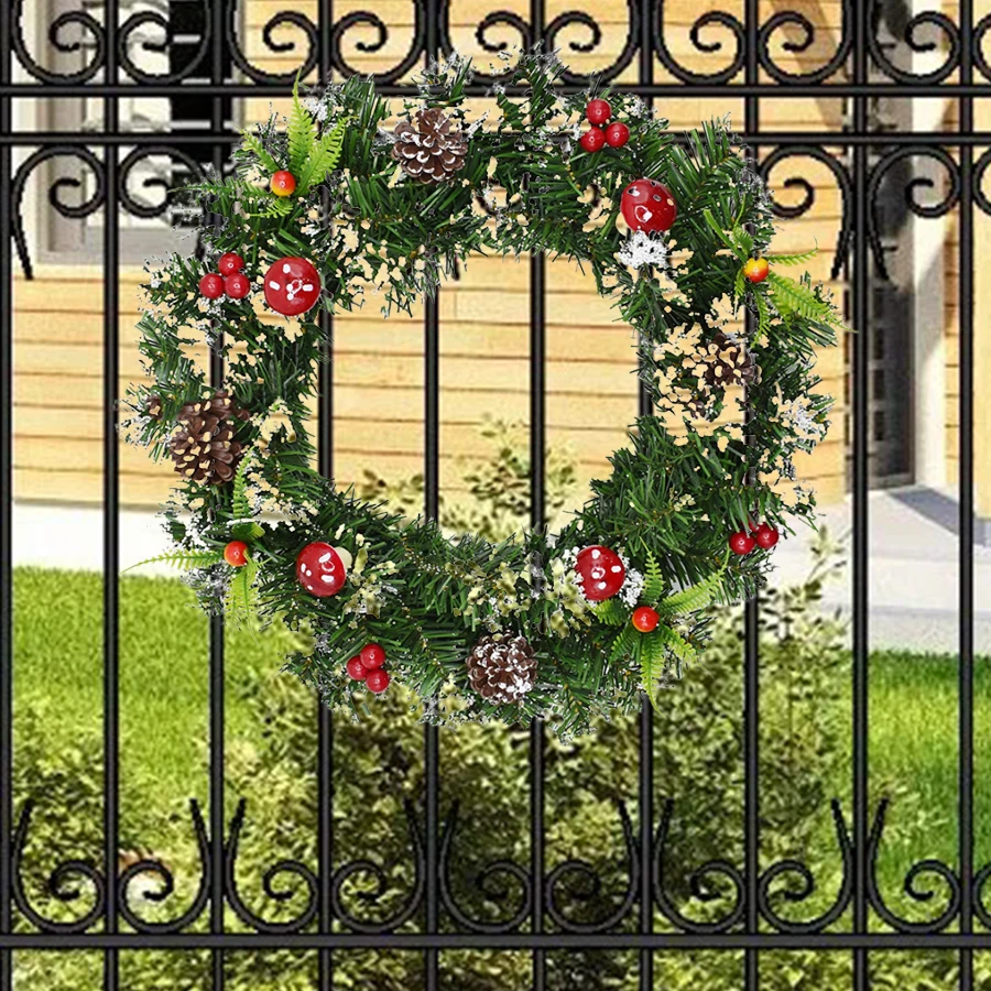 30cm Christmas Wreath Front Door Wall Decor Xmas Wreaths Merry Christmas Sign Indoor Outdoor Christmas Decorations Home Ornament