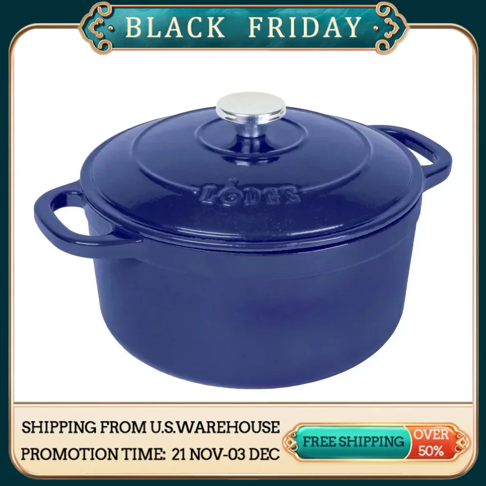 Cooking Pot Indigo Saucepan Cast Iron 5.5 Quart Enameled Dutch Oven Caste Iron Cookware Tableware Kitchen Dining Bar Home Garden