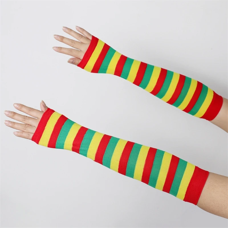 2pcs Soft Stripe Gloves Cold Weather Warm Mittens Knitted Half Finger Gloves for Winter Sports and Daily Use