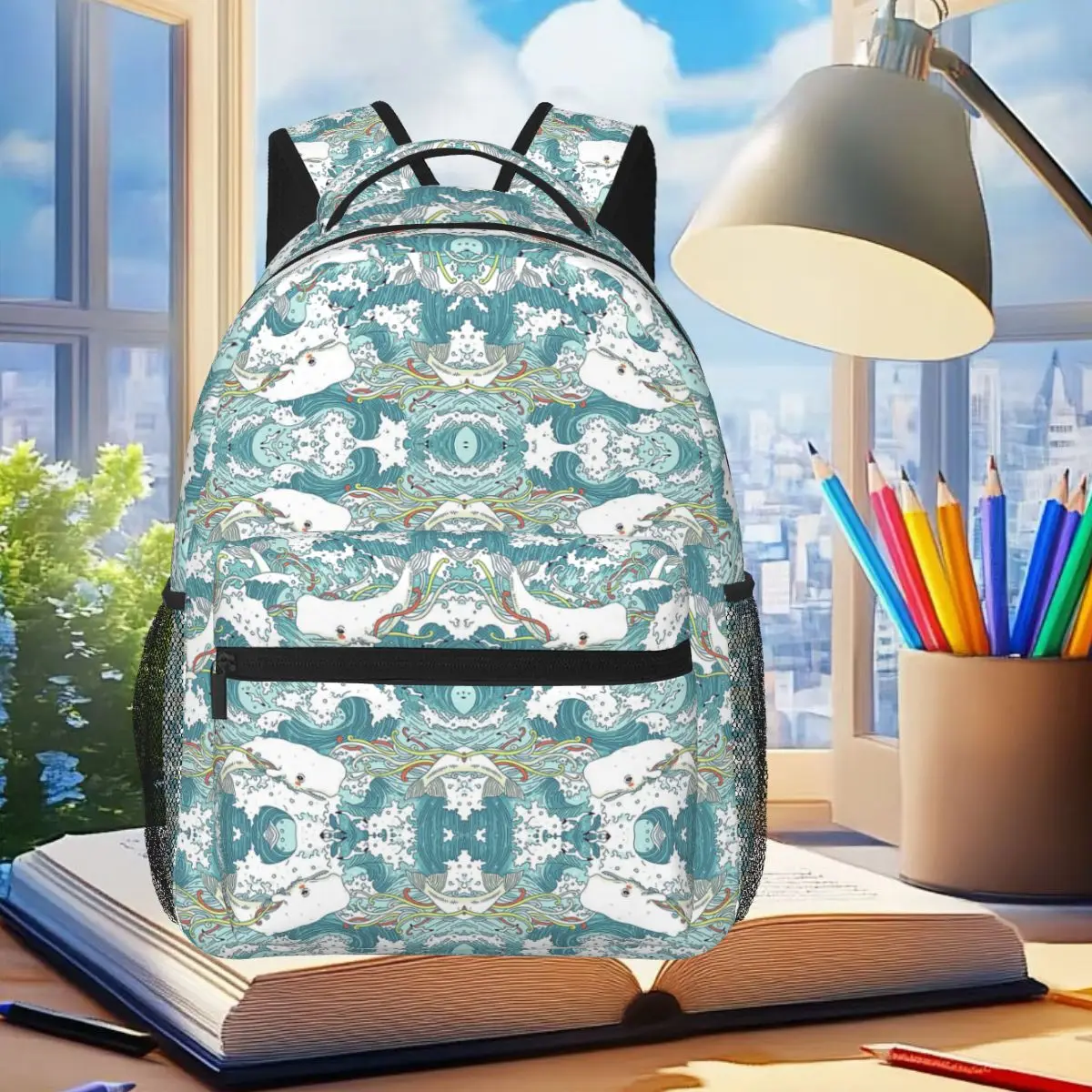 

Whales And Waves Pattern Student Backpack School Bag Hiking Travel Daypack for Boys Girls Fashion Bookbag Shoulder Bags