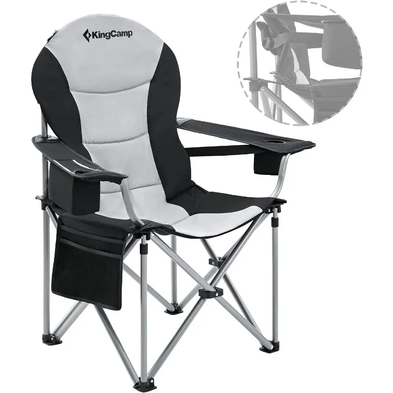 

Oversized Camping Chairs Folding Heavy Duty Padded Lawn Chair with Lumbar Support for Adults Outdoors Fishing Picnic