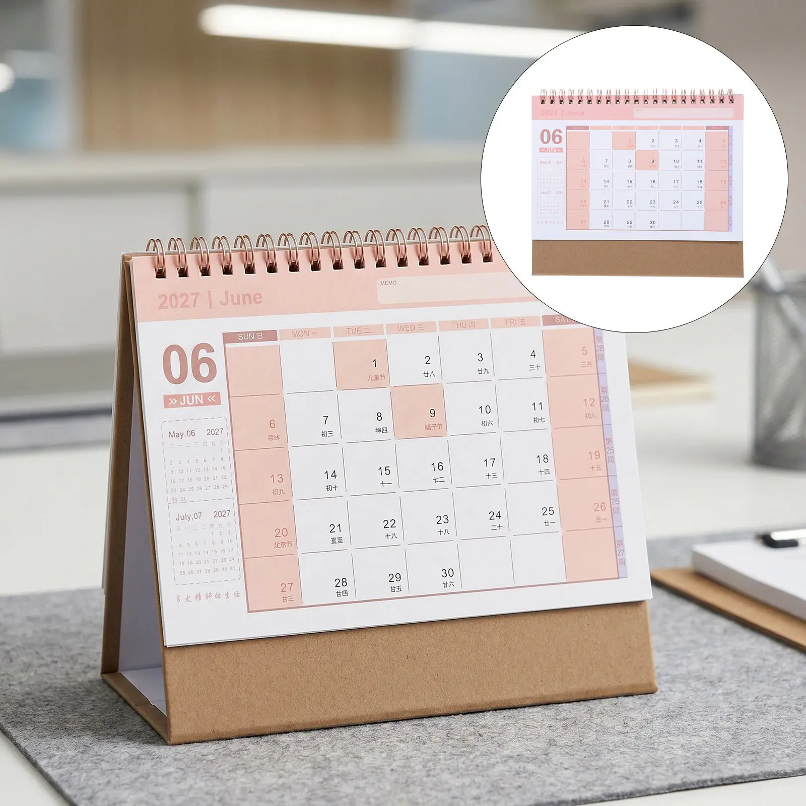 Small Standing Desk Calendar 2027 Pink Minimalist Design January to December Monthly Flip Desktop Planner Office Desk Organizer
