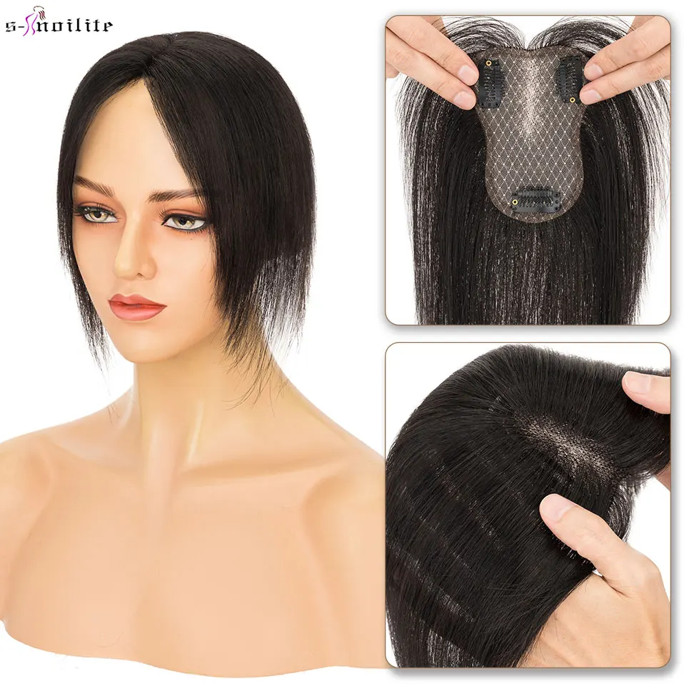 S-noilite الشعر القبعات العالية للنساء شعر بشري حقيقي توبر 10 بوصة ربطة اليد رقيق كليب في أعلى قطع الشعر ثلاثية الأبعاد 360 ° غطاء إضافة حجم #1