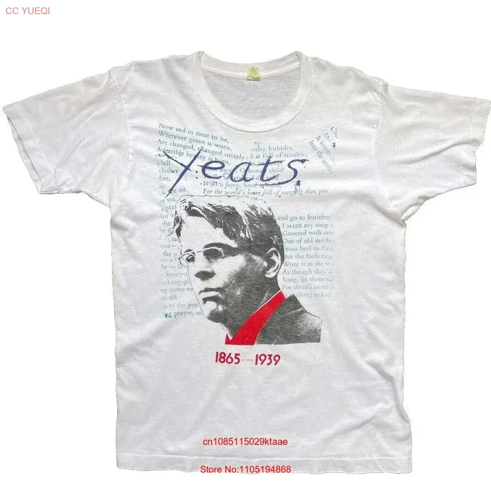 Vintage William Butler Yeats T Shirt Size Large Author Poet Writer vintage Washed Versatile Top For Everyday Wear