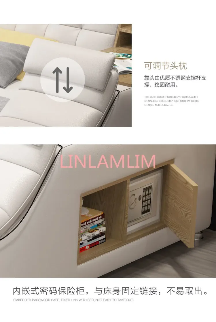 Genuine Leather multifunctional massage bed frame Nordic camas ultimate bed LED light Bluetooth speaker safe door to door