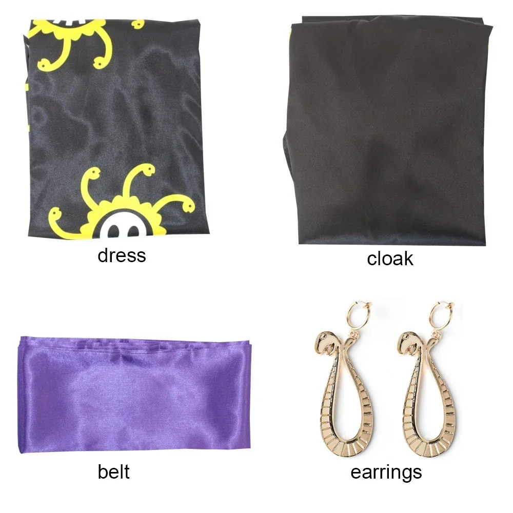 Anime Boa Hancock Cosplay With Cloak Boa Dress Costume Sailor Suit Boa Hancock Cosplay Costume Custom size Black Dress Earrings