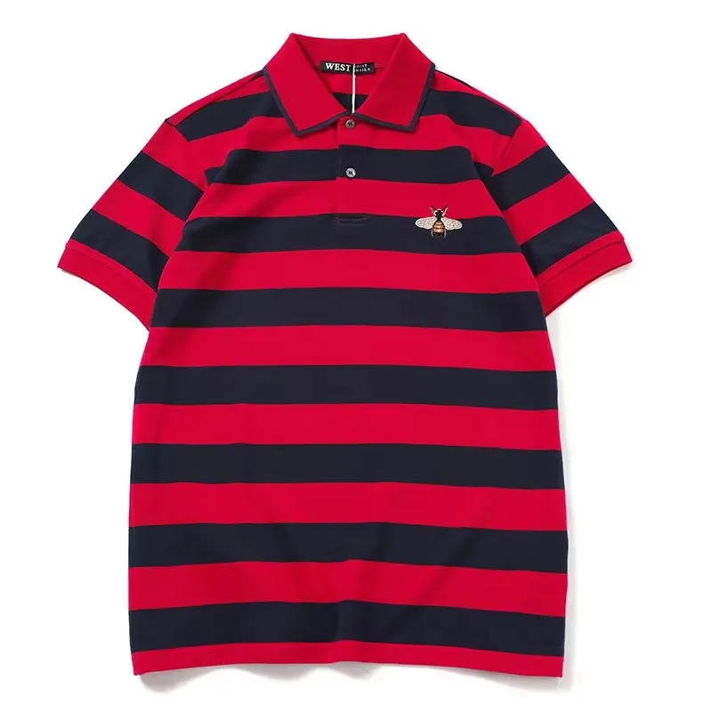 High New Novelty 2026 Embroidered Bee Striped Collar UFO crown Casual Polo Shirts Shirt Skateboard Cotton Polos Top Tee 044