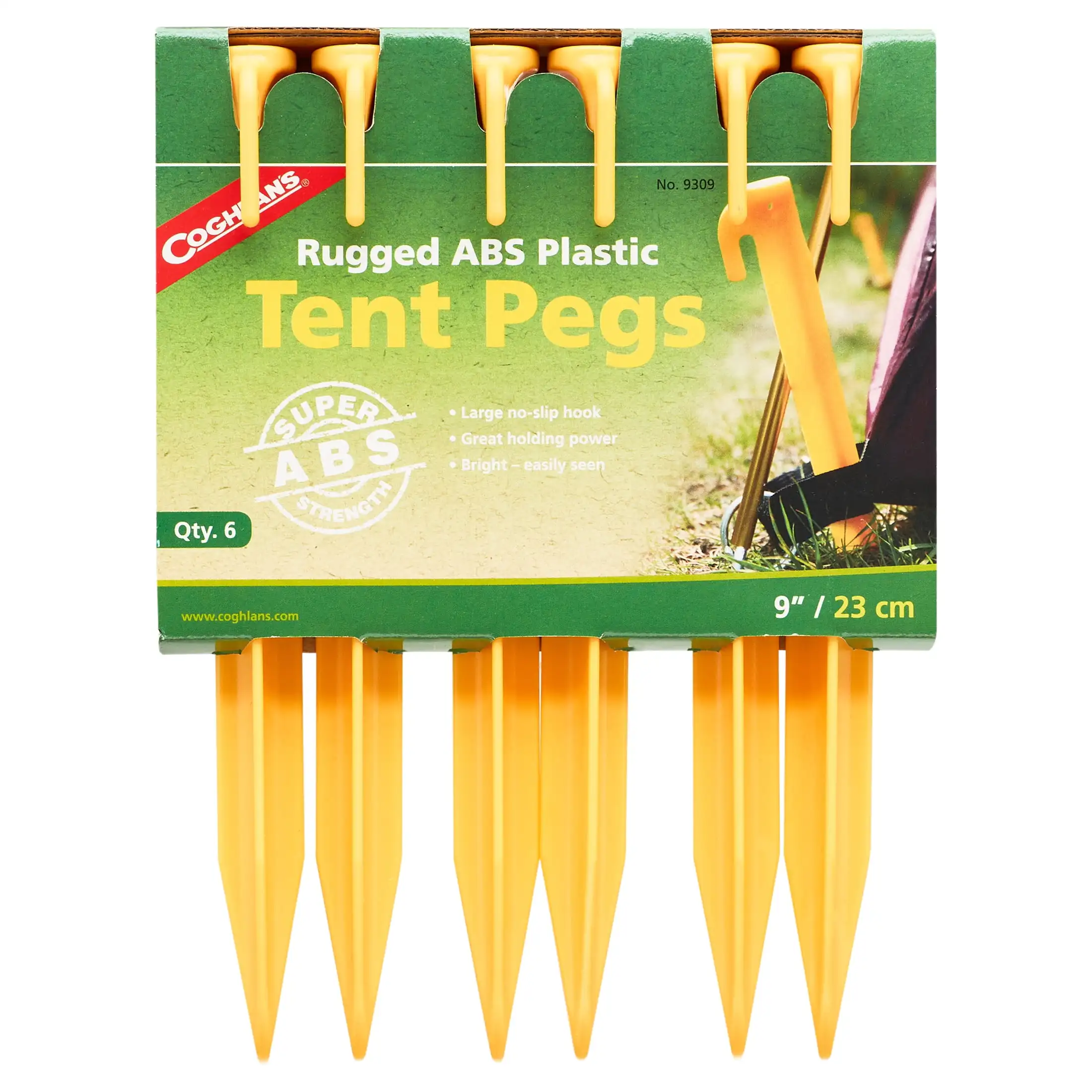 

Coghlan's 9" ABS Plastic Tent Pegs - 6 Pack with No-Slip Hook, Secure Tents & Awnings