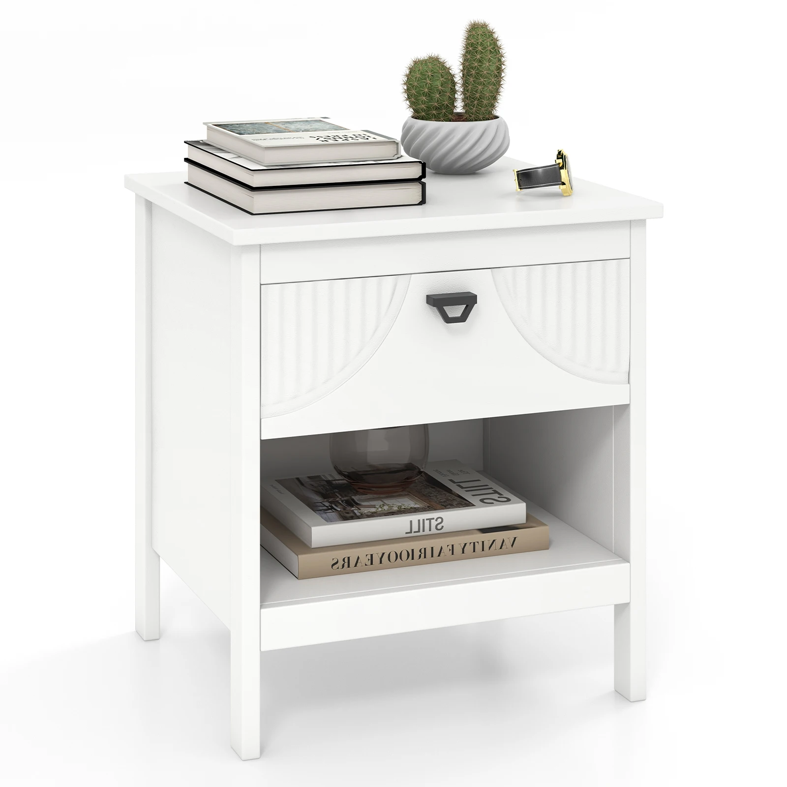 

2-tier End Table Drawer with Open Storage Shelf 2 Tiers Nightstand for Bedroom