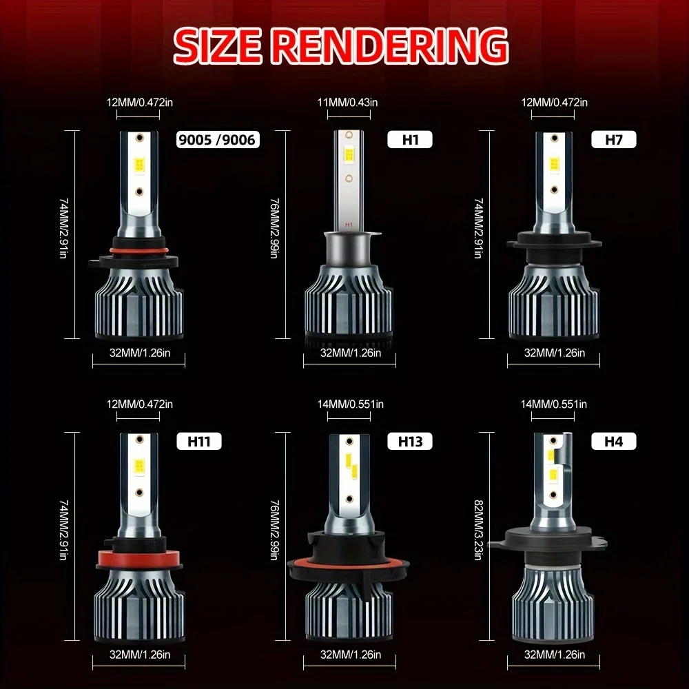 H1 H7 H4 9003 H13 9005 LED Bulbs 24000LM 300% Brighter 6000K White 9006 H8 H9 H11 LED Fog Bulb Plug And Play, Silent Fan 2PCS