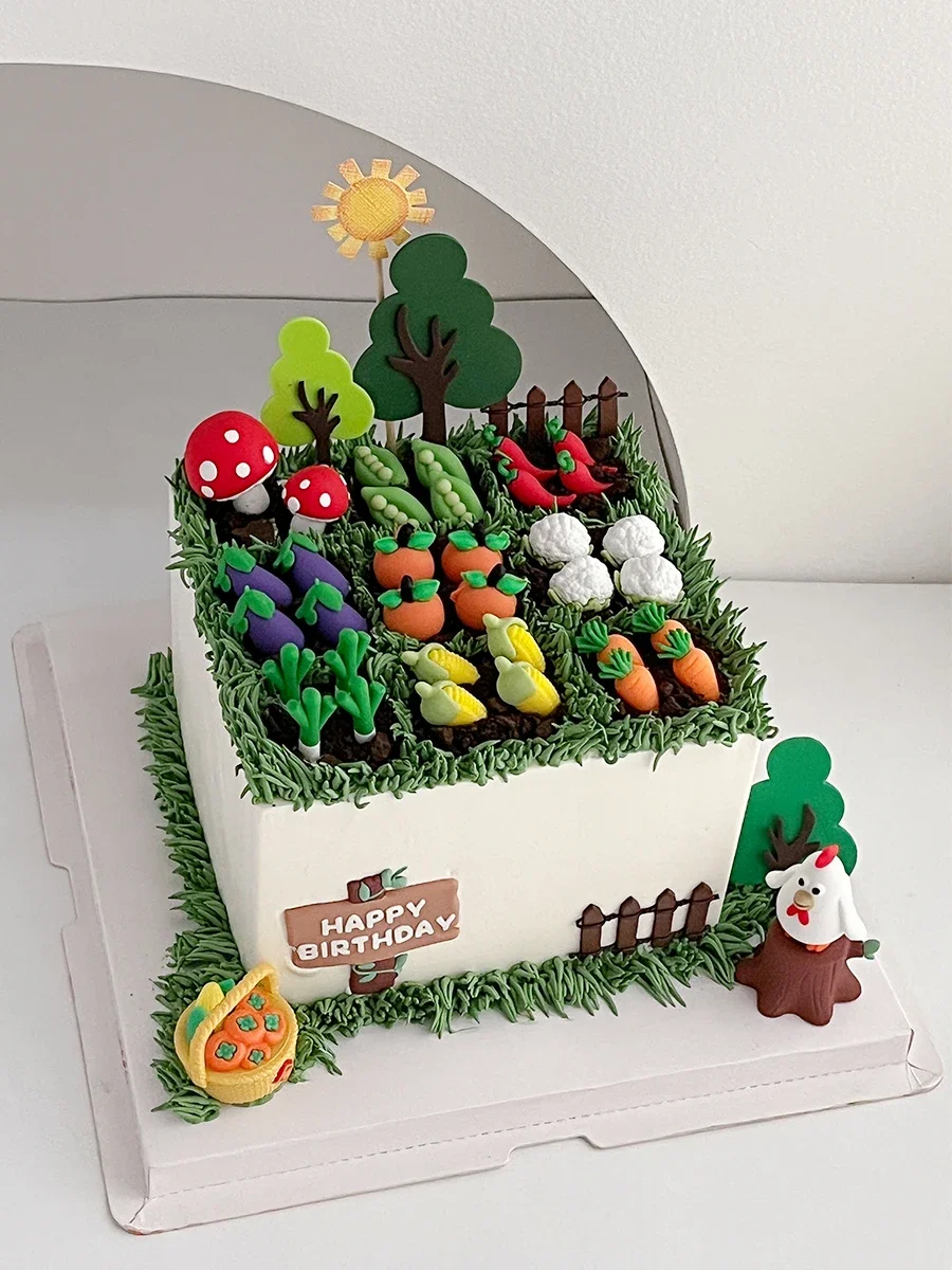 Cake Topper Pastoral Farm Life Lovely Small Vegetable Corn Carrot Mushroom Tree Kids Birthday Happy Party Cake Decoration