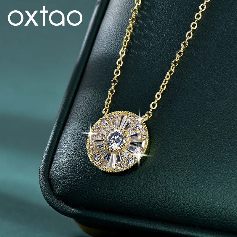 OXTAO Moissanite Diamond Pendant Necklace D Color VVS1 For Women Trapezoidal CZ Necklace Luxury High Quality Fine Jewelry Gift