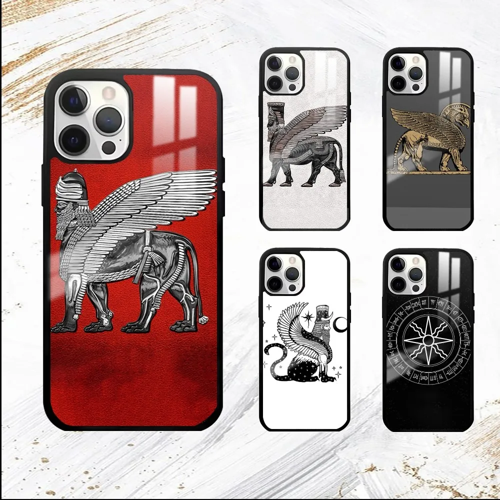 Lamassu Assyrian Winged Lion Phone Case For iPhone 16 15 14 13 12 11 Pro Max Plus Mini PC Mirror Fashion  phone case